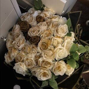 Elegant Cream and Brown Artificial Rose Bouquet